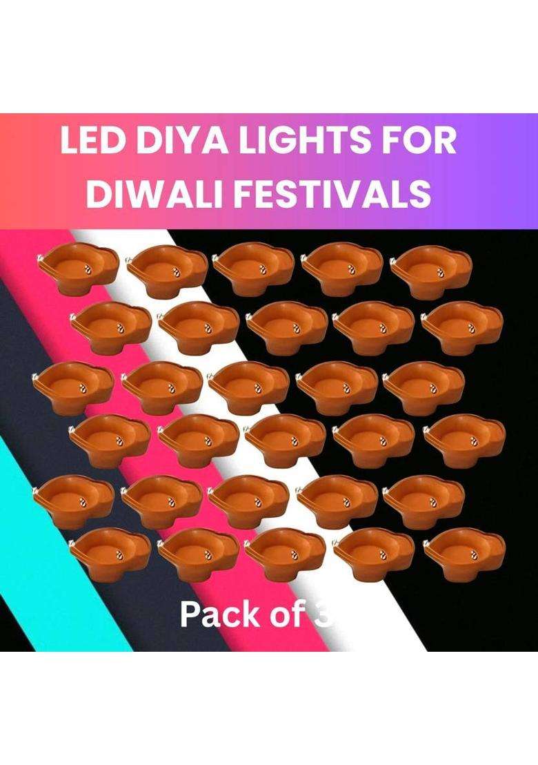 SACRO LED Water Diya Water Sensor Diya for Diwali Festival Home & Office DcorQF271 Plastic (Pack of 30) Table Diya Set(Height 2 inch) - Indya
