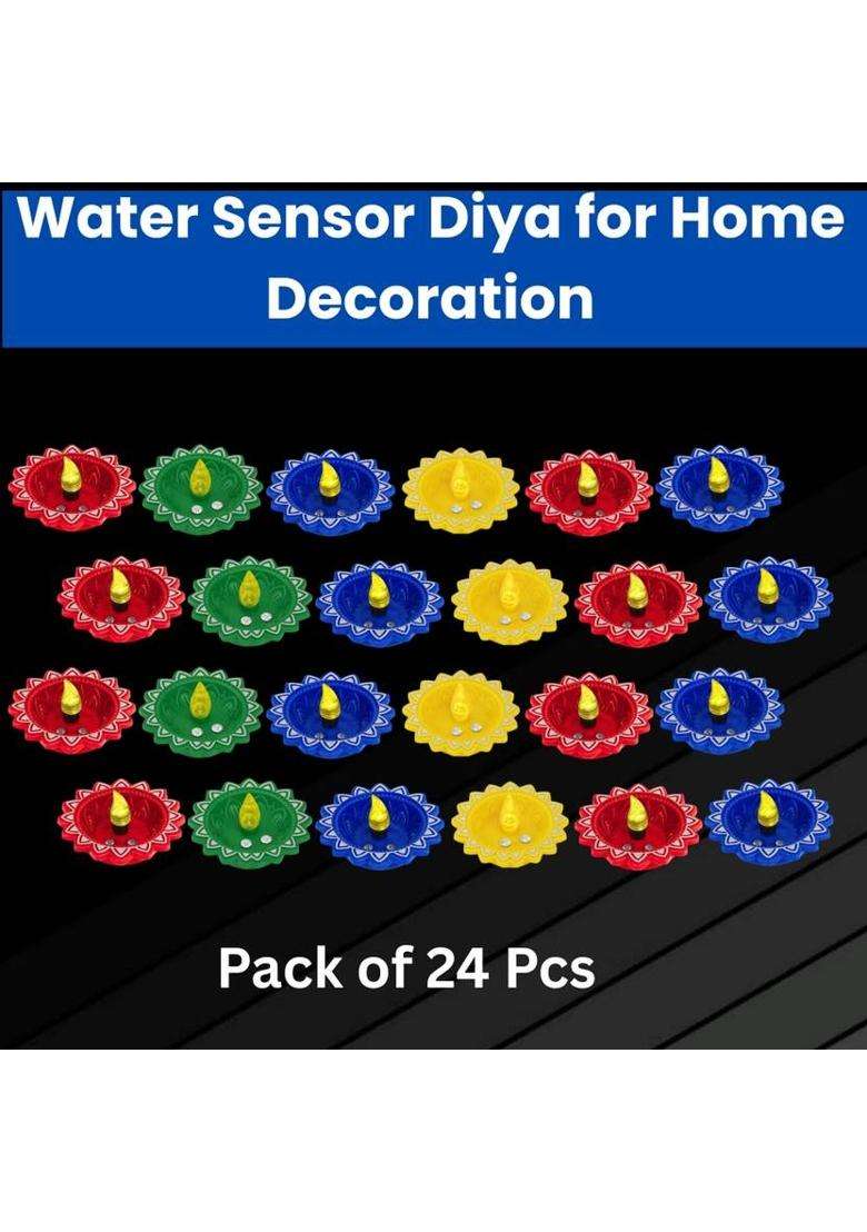 Guggu Water Sensor LED Light Diya Flameless Tea Light for Diwali & Home DecorationZ322 Plastic (Pack of 24) Table Diya Set(Height 2 inch) - Indya