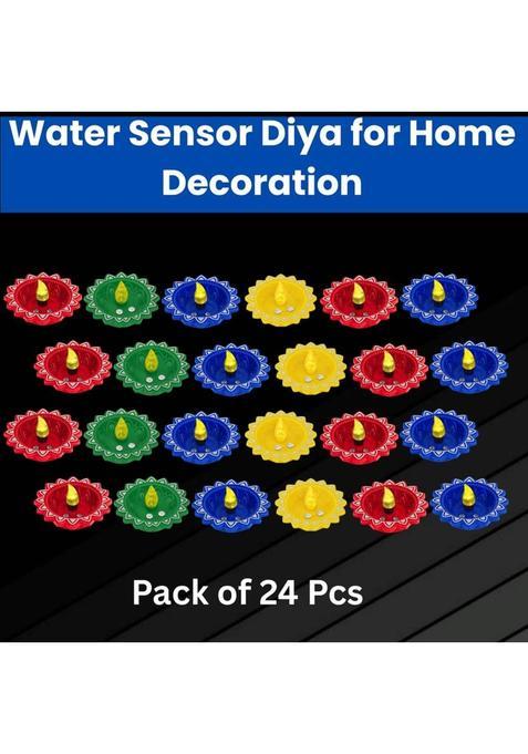 Guggu Water Sensor LED Light Diya Flameless Tea Light for Diwali & Home DecorationZ322 Plastic (Pack of 24) Table Diya Set(Height 2 inch)