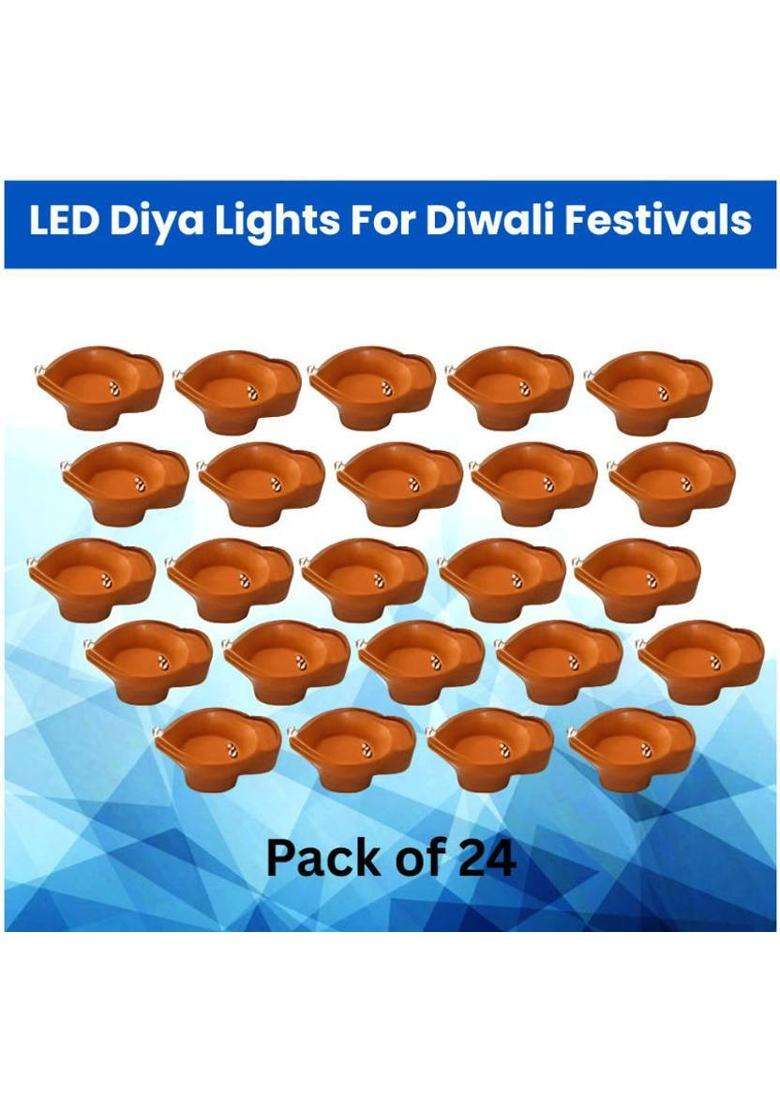 Guggu LED Water Diya Water Sensor Diya for Diwali Festival Home & Office DcorPA490 Plastic (Pack of 24) Table Diya Set(Height 2 inch) - Indya