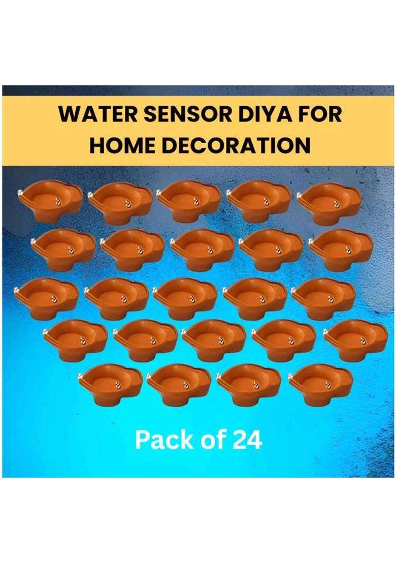 SACRO LED Water Diya Water Sensor Diya for Diwali Festival Home & Office DcorPS320 Plastic (Pack of 24) Table Diya Set(Height 2 inch) - Indya