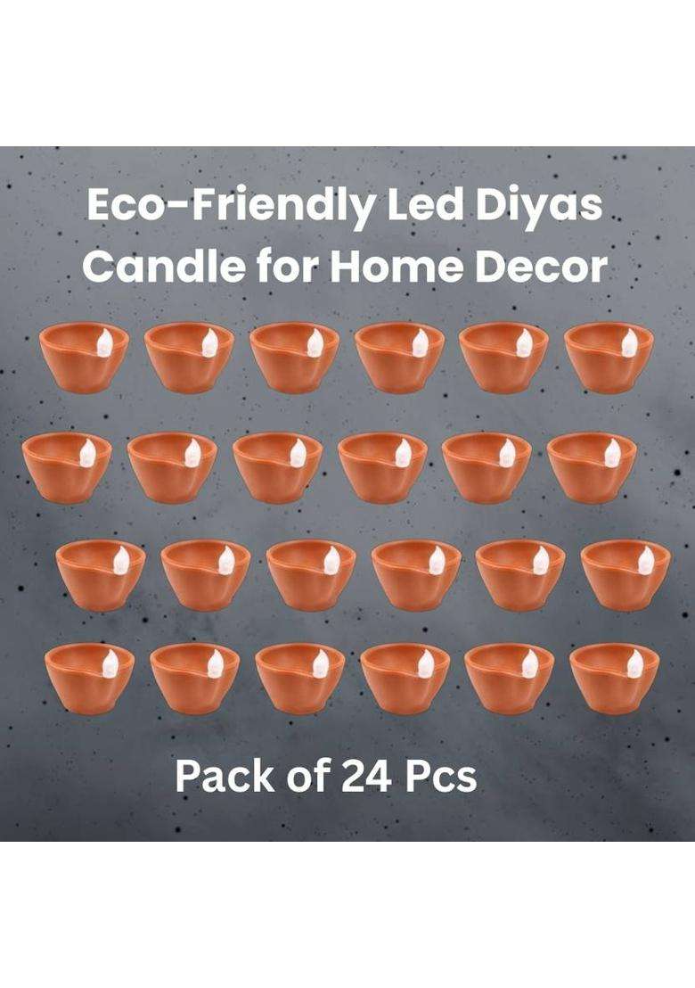 SACRO LED Water Diya Water Sensor Diya for Diwali Festival Home & Office DcorQE414 Plastic (Pack of 24) Table Diya Set(Height 2 inch) - Indya