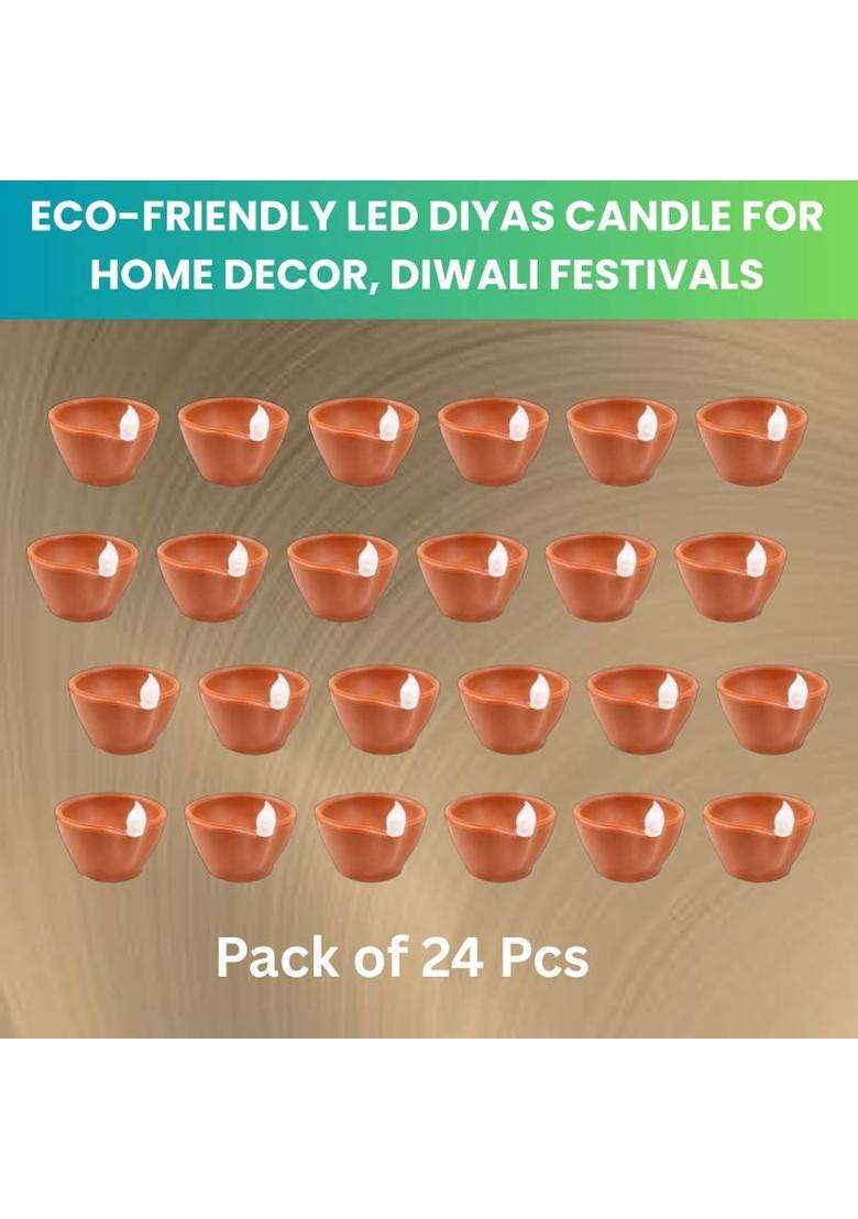 SACRO LED Water Diya Water Sensor Diya for Diwali Festival Home & Office DcorQE201 Plastic (Pack of 24) Table Diya Set(Height 2 inch) - Indya