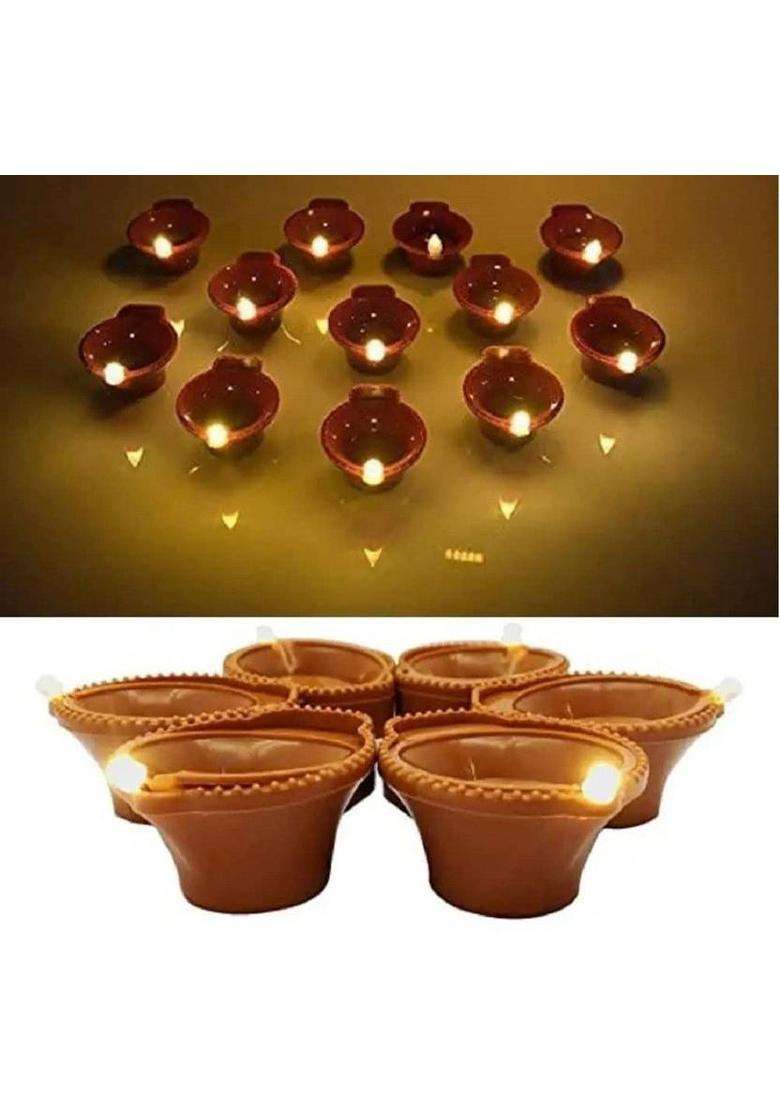 Raga Plus Water Sensor Led Diya Candle E-Diya Warm Orange Light Led Candles for diwali Plastic (Pack of 12) Table Diya Set(Height 2.5 inch) - Indya