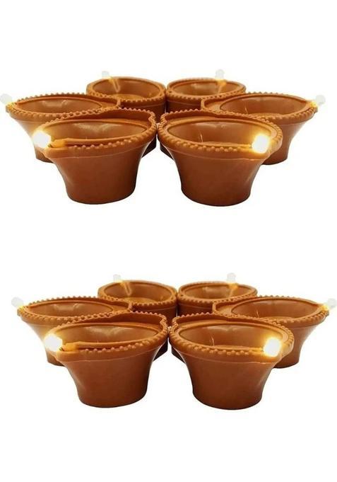 Raga Plus Water Sensor Led Diya Candle E-Diya Warm Orange Light Led Candles for diwali Plastic (Pack of 12) Table Diya Set(Height 2.5 inch)