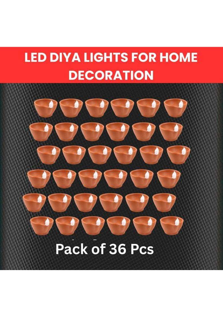 Frony LED Water Diya Water Sensor Diya for Diwali Festival Home & Office DcorZE375 Plastic (Pack of 36) Table Diya Set(Height 2 inch) - Indya