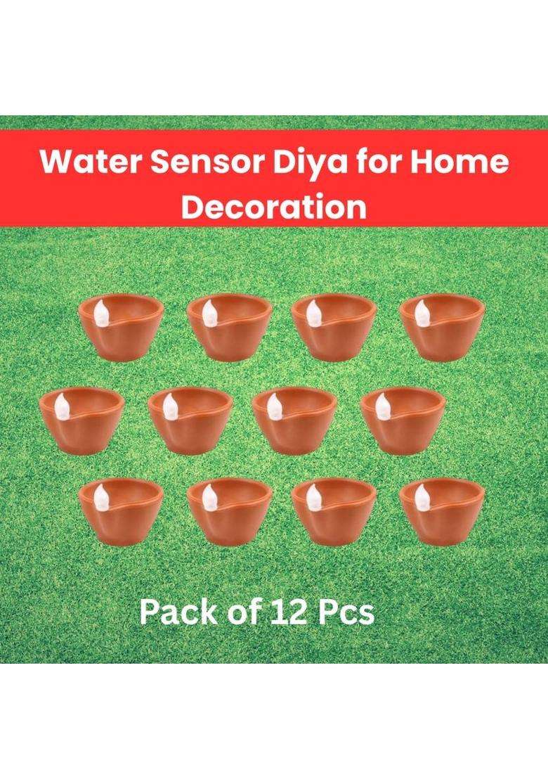 SACRO LED Water Diya Water Sensor Diya for Diwali Festival Home & Office DcorQ283 Plastic (Pack of 12) Table Diya Set(Height 2 inch) - Indya