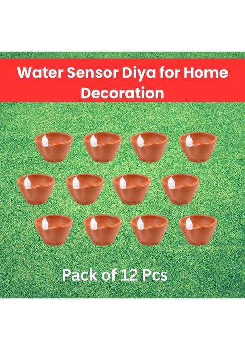 SACRO LED Water Diya Water Sensor Diya for Diwali Festival Home & Office DcorQ283 Plastic (Pack of 12) Table Diya Set(Height 2 inch)