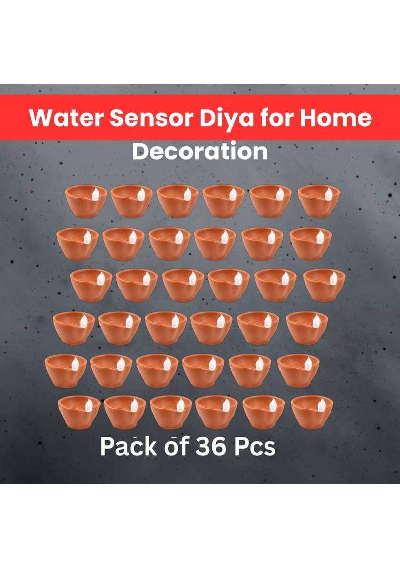 Guggu LED Water Diya Water Sensor Diya for Diwali Festival Home & Office DcorZE75 Plastic (Pack of 36) Table Diya Set(Height 2 inch) - Indya