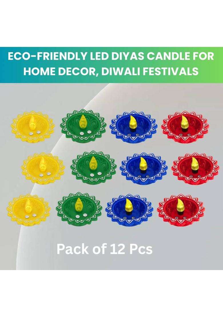 Frony Water Sensor LED Light Diya Flameless Tea Light for Diwali & Home DecorationC138 Plastic (Pack of 12) Table Diya Set(Height 2 inch) - Indya