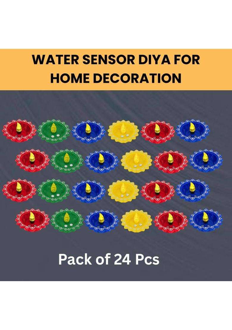 Clairbell Water Sensor LED Light Diya Flameless Tea Light for Diwali & Home DecorationZ376 Plastic (Pack of 24) Table Diya Set(Height 2 inch) - Indya