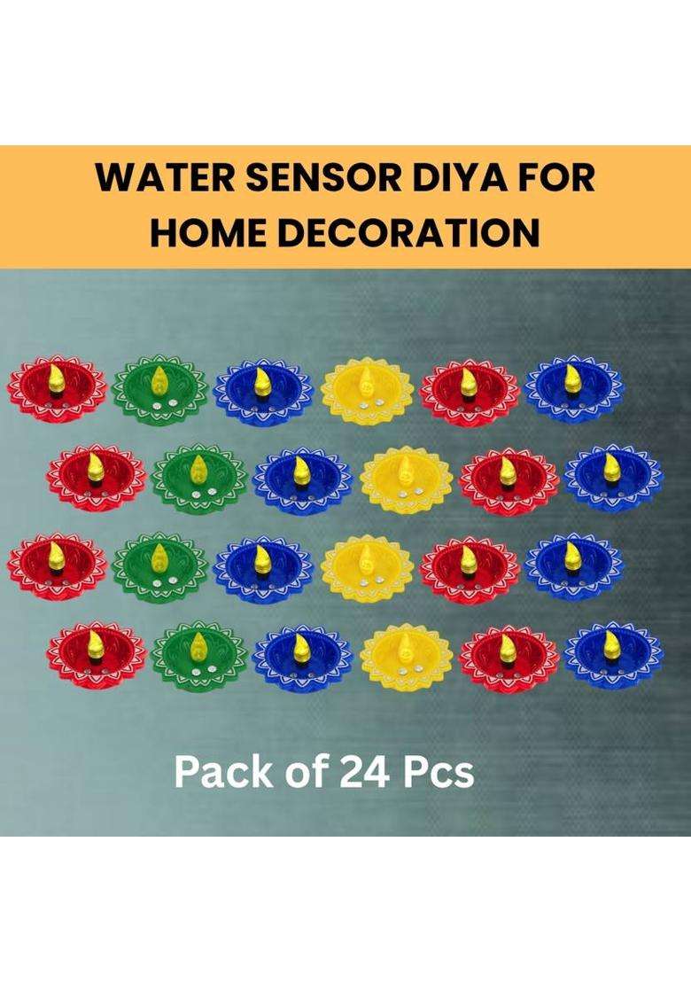 Guggu Water Sensor LED Light Diya Flameless Tea Light for Diwali & Home DecorationX494 Plastic (Pack of 24) Table Diya Set(Height 2 inch) - Indya