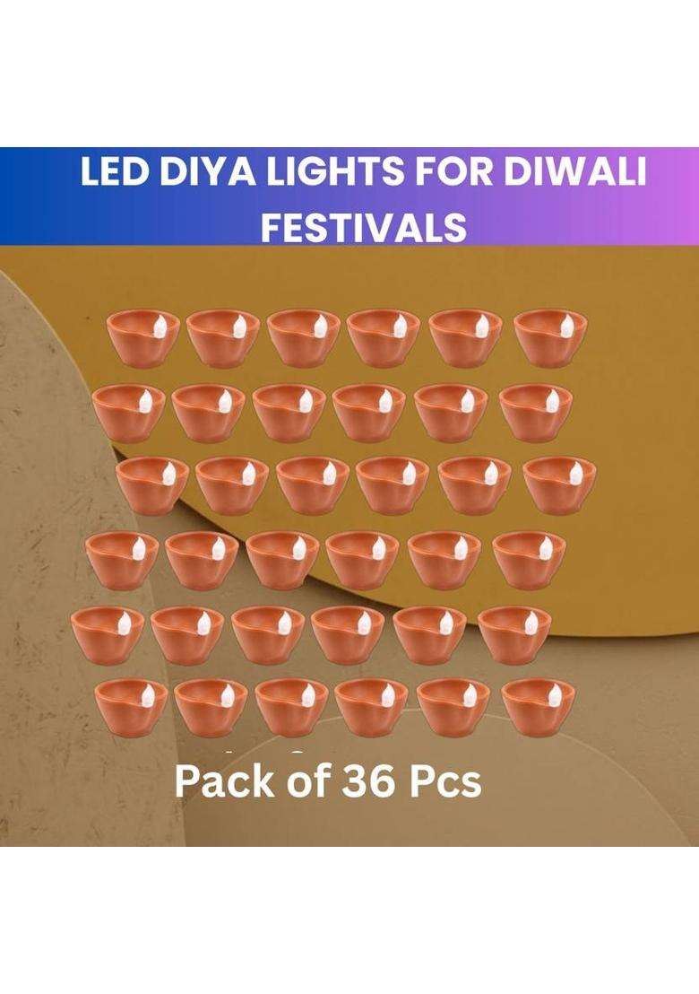 SACRO LED Water Diya Water Sensor Diya for Diwali Festival Home & Office DcorZQ79 Plastic (Pack of 36) Table Diya Set(Height 2 inch) - Indya