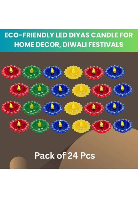Guggu Water Sensor LED Light Diya Flameless Tea Light for Diwali & Home DecorationC168 Plastic (Pack of 24) Table Diya Set(Height 2 inch)