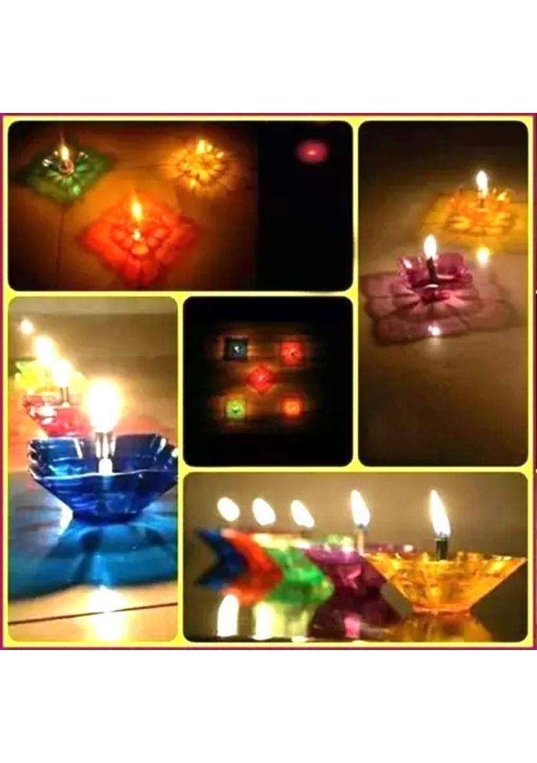 Znetly 3D Shadow Reflection Plastic/Decorative /Diwali Diya/Oil Lamps for Pooja Plastic Plastic (Pack of 12) Table Diya Set(Height 1.2 inch) - Indya