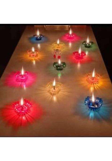 Znetly 3D Shadow Reflection Plastic/Decorative /Diwali Diya/Oil Lamps for Pooja Plastic Plastic (Pack of 12) Table Diya Set(Height 1.2 inch)