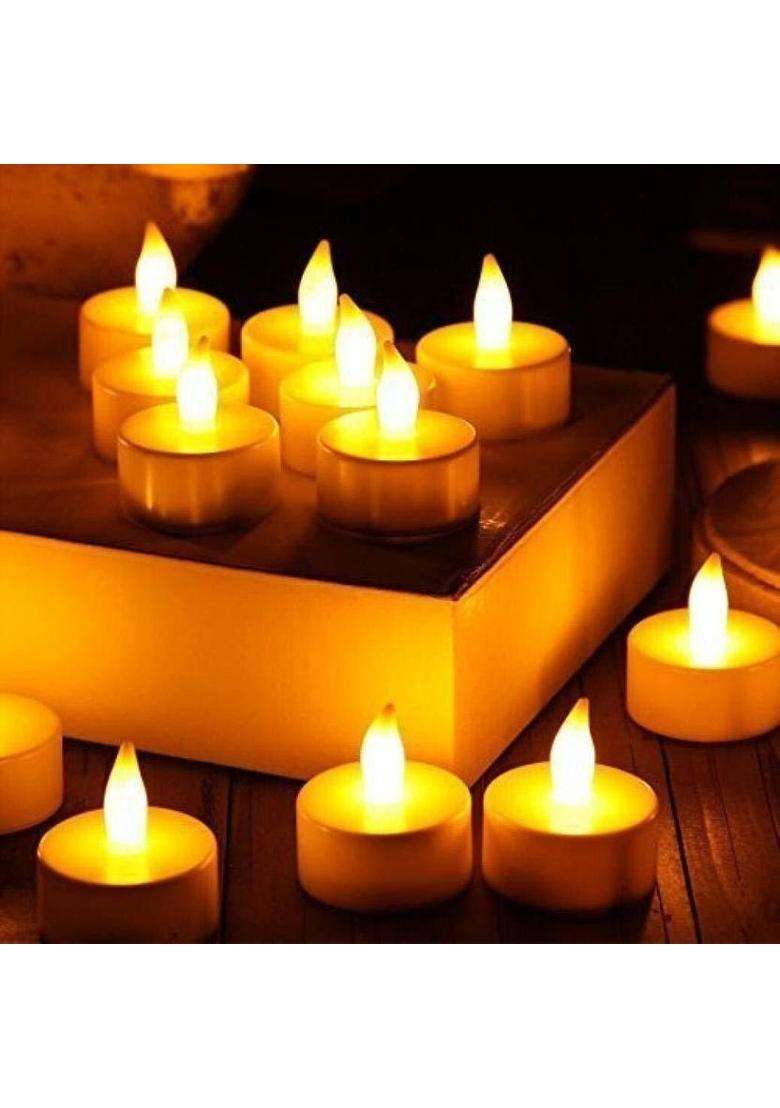 WOCMEC Flamless Yellow LED Candle Plastic (Pack of 12) Table Diya Set(Height 2 inch) - Indya