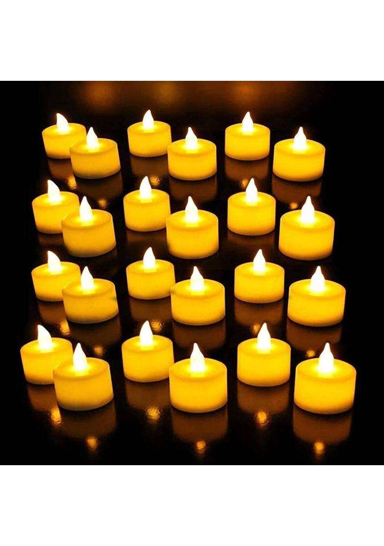WOCMEC Flamless Yellow LED Candle Plastic (Pack of 12) Table Diya Set(Height 2 inch) - Indya