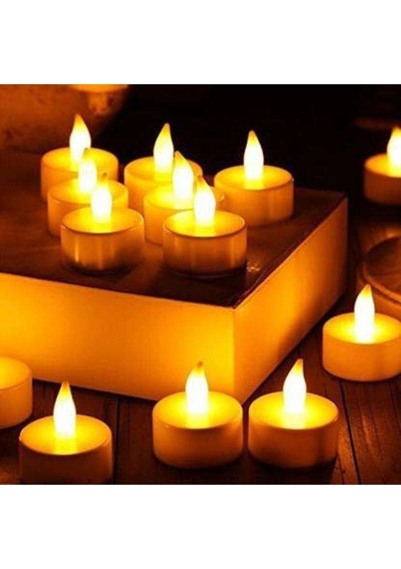 WOCMEC Flamless Yellow LED Candle Plastic (Pack of 12) Table Diya Set(Height 2 inch) - Indya