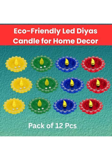 SACRO Water Sensor LED Light Diya Flameless Tea Light for Diwali & Home DecorationX455 Plastic (Pack of 12) Table Diya Set(Height 2 inch)