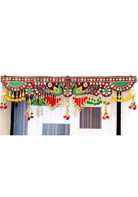P A HEALTH AND FITNESS Traditional Velvet Embroidery Peacock Jula Jhumar /Toranam Home Decor.3FT Toran(cotton thread)