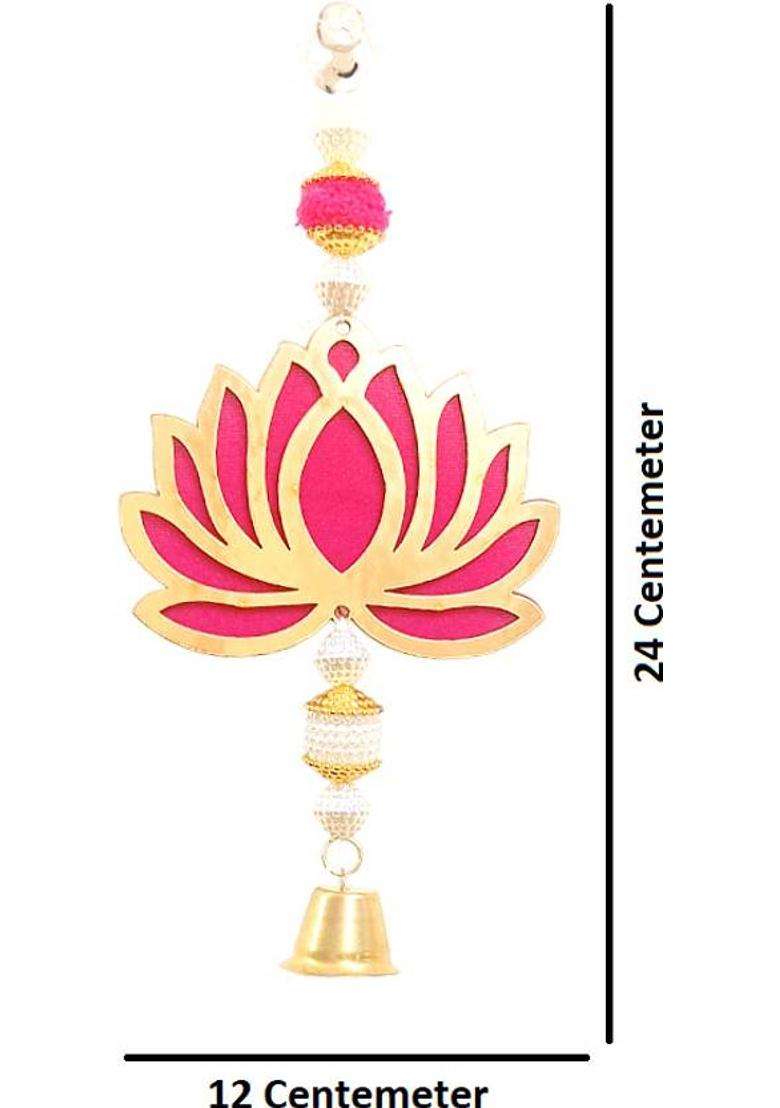 Sinu Craft Golden-Pink Lotus Charm Toran(Acrylic (Lotus) Beads Metal Bell MDF) - Indya