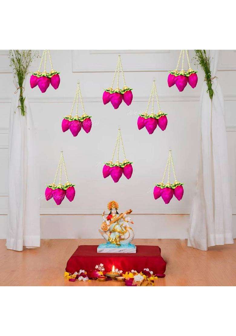 divyakosh Handmade Lotus Buds Hanging Pack of 5 12 Inch Solawood Pooja Room Decor Toran - Indya