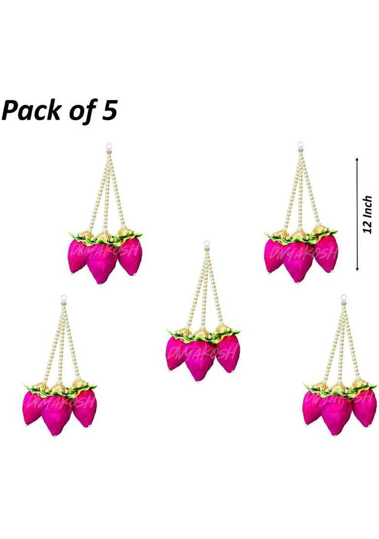 divyakosh Handmade Lotus Buds Hanging Pack of 5 12 Inch Solawood Pooja Room Decor Toran - Indya