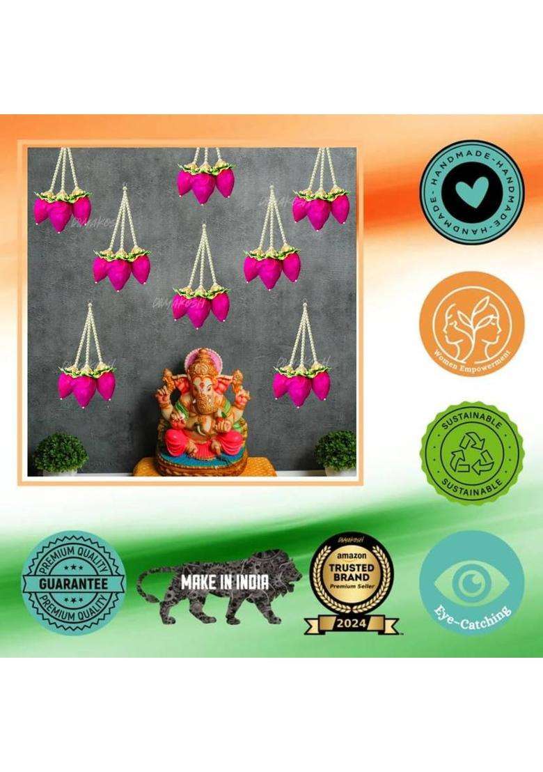 divyakosh Handmade Lotus Buds Hanging Pack of 5 12 Inch Solawood Pooja Room Decor Toran - Indya