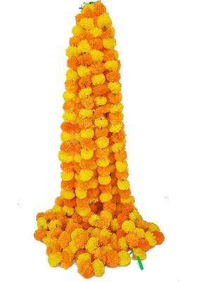 AlphaLighting Marigold Fluffy Reusable Artificial Flowers Garlands Door Toran Set/Door Hangings for Decoration (4.5ft - 5 ) (Pack of 5 Strings) Toran(Plastic & febric)