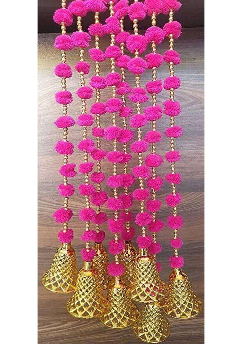 DRUPE WORLD Decor Pum-Pum Latkan 5 Pcs. - 115 cm Long Each Home Room Office Entrance Welcome Toran(Fabric Plastic Beads) - Indya
