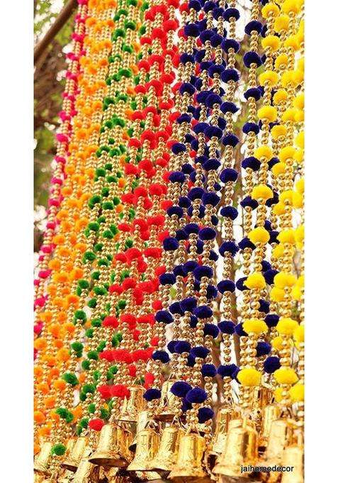 DRUPE WORLD Decor Pum-Pum Latkan 5 Pcs. - 115 cm Long Each Home Room Office Entrance Welcome Toran(Fabric Plastic Beads)