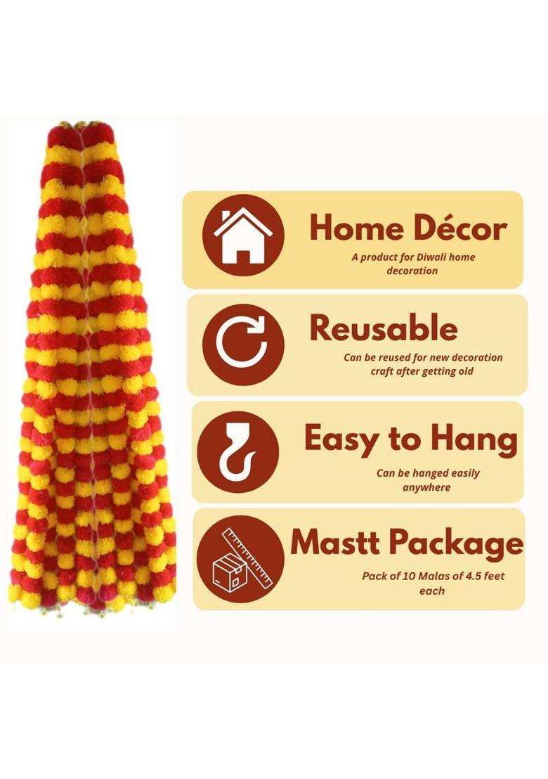 pjm Artificial flowers Marigold garland based Multicolored Maala Jhallar 10 Pcs Toran(made of Thin small Plastic poly) - Indya
