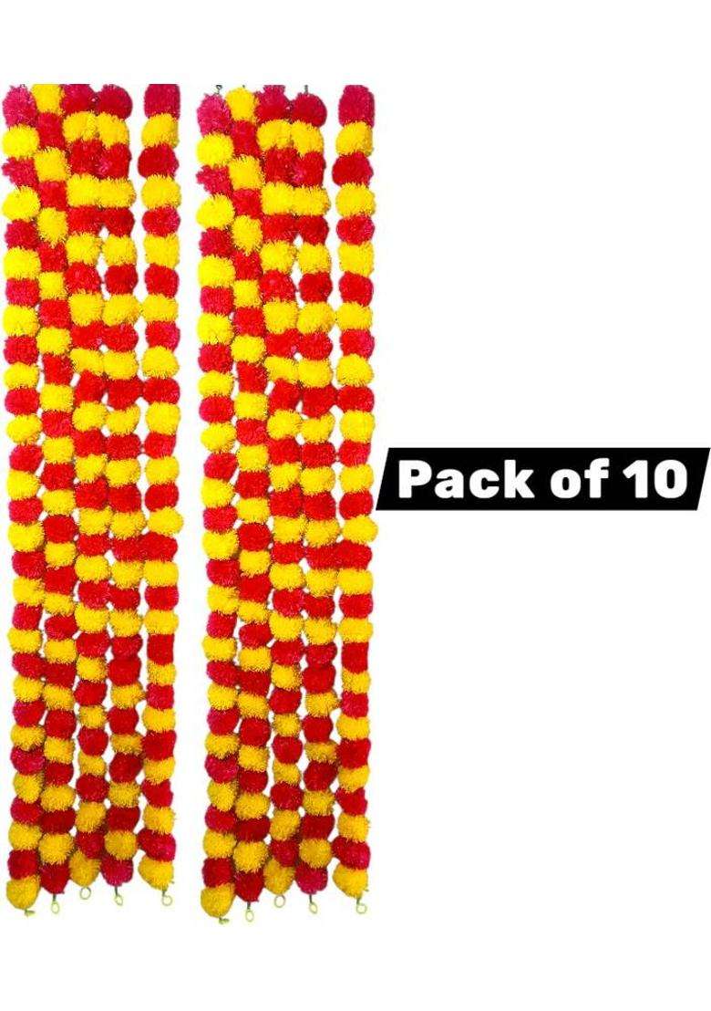pjm Artificial flowers Marigold garland based Multicolored Maala Jhallar 10 Pcs Toran(made of Thin small Plastic poly) - Indya