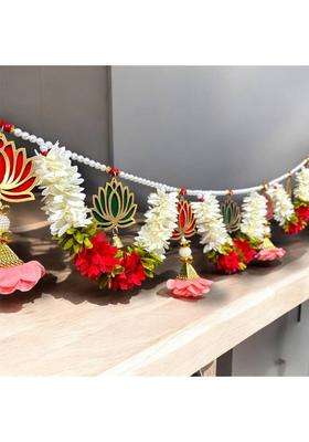 AGENZIA EXIM Pearl Beads with lotus Home Door Toran For Home Decoration. Toran(Artificial Flower wooden lotus white gajari)
