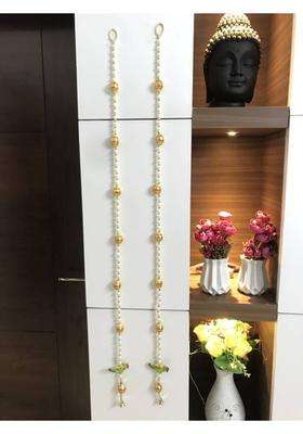 Anicca Collections Handmade Wall Door 3 FT.2 Strings with white Pearl Golden Beads Parrot Hanging Pom Pom Torans Garland Bandhwar Decoration Item for Home Dcor Diwali Festival Navratri Wedding (3 FT 2 Strings) Toran(Wool)