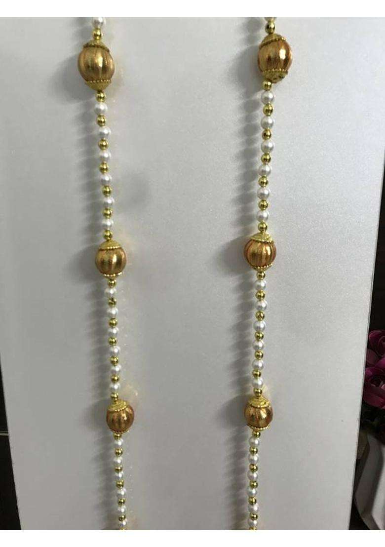 Anicca Collections Handmade Wall Door 3 FT.2 Strings with white Pearl Golden Beads Parrot Hanging Pom Pom Torans Garland Bandhwar Decoration Item for Home Dcor Diwali Festival Navratri Wedding (3 FT 2 Strings) Toran(Wool) - Indya