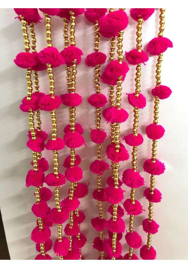 Anicca Collections Handmade Dark Pink Strings Pom Pom for DoorWall Hanging Bandhanwar Toran Garland for Decoration Diwali FestivalNavratriWedding (4FT5 Strings) Toran(Wool) - Indya