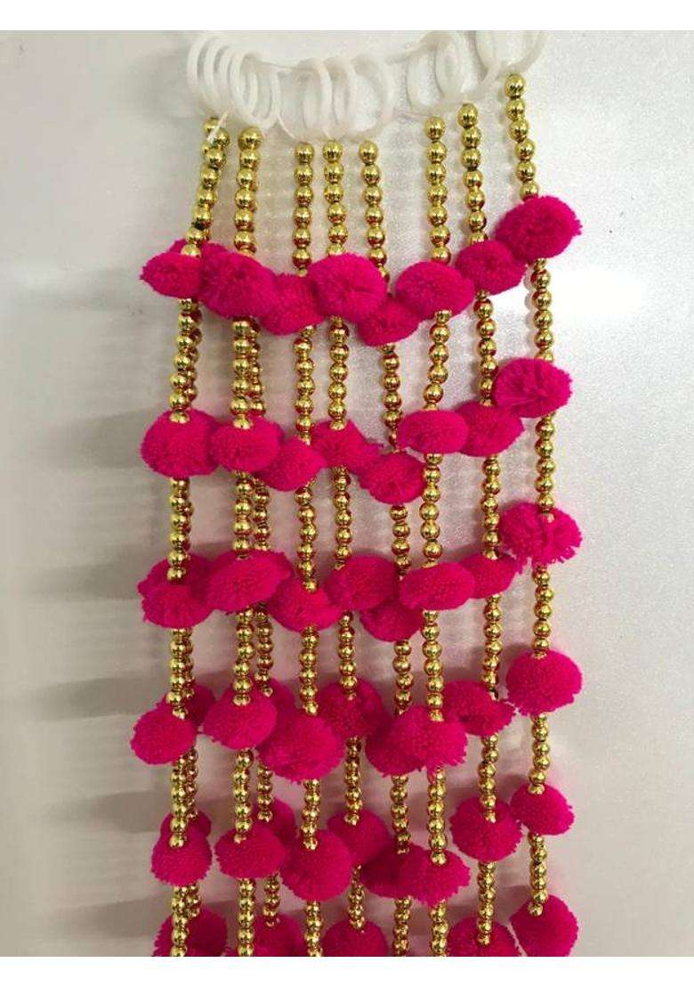 Anicca Collections Handmade Dark Pink Strings Pom Pom for DoorWall Hanging Bandhanwar Toran Garland for Decoration Diwali FestivalNavratriWedding (4FT5 Strings) Toran(Wool) - Indya