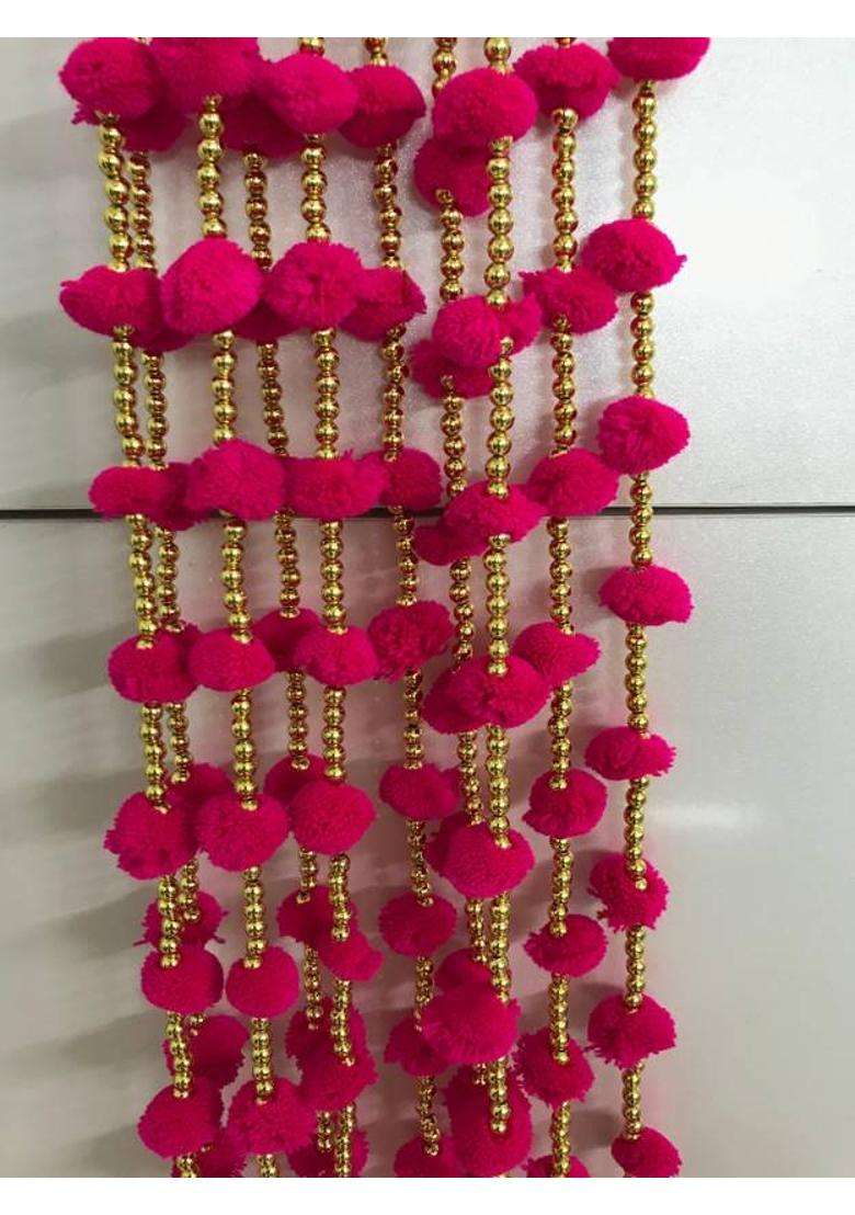 Anicca Collections Handmade Dark Pink Strings Pom Pom for DoorWall Hanging Bandhanwar Toran Garland for Decoration Diwali FestivalNavratriWedding (4FT5 Strings) Toran(Wool) - Indya