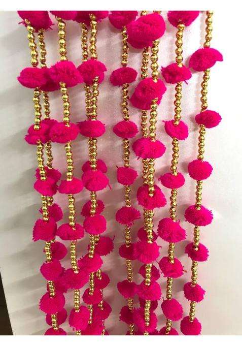 Anicca Collections Handmade Dark Pink Strings Pom Pom for DoorWall Hanging Bandhanwar Toran Garland for Decoration Diwali FestivalNavratriWedding (4FT5 Strings) Toran(Wool)