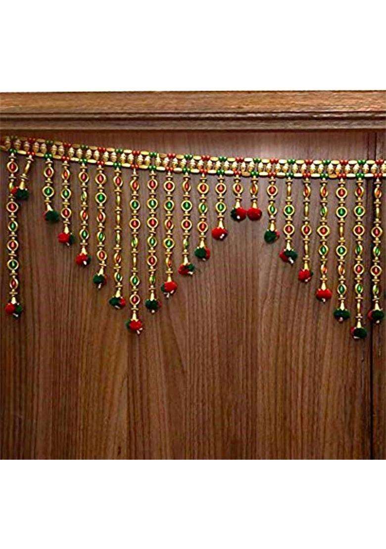 P A HEALTH AND FITNESS Traditional Woolen/Moti Jhumar Toran/Toranam Main Gate Home/Mandir Decor.3FT Toran(Thread Cotton) - Indya