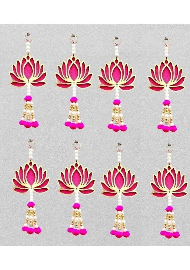 WAHHSON 8pc Lotus Wall Door Hanging Bandanwar Latkan for Home Pooja Room Decor Diwali Toran(Acrylic) - Indya