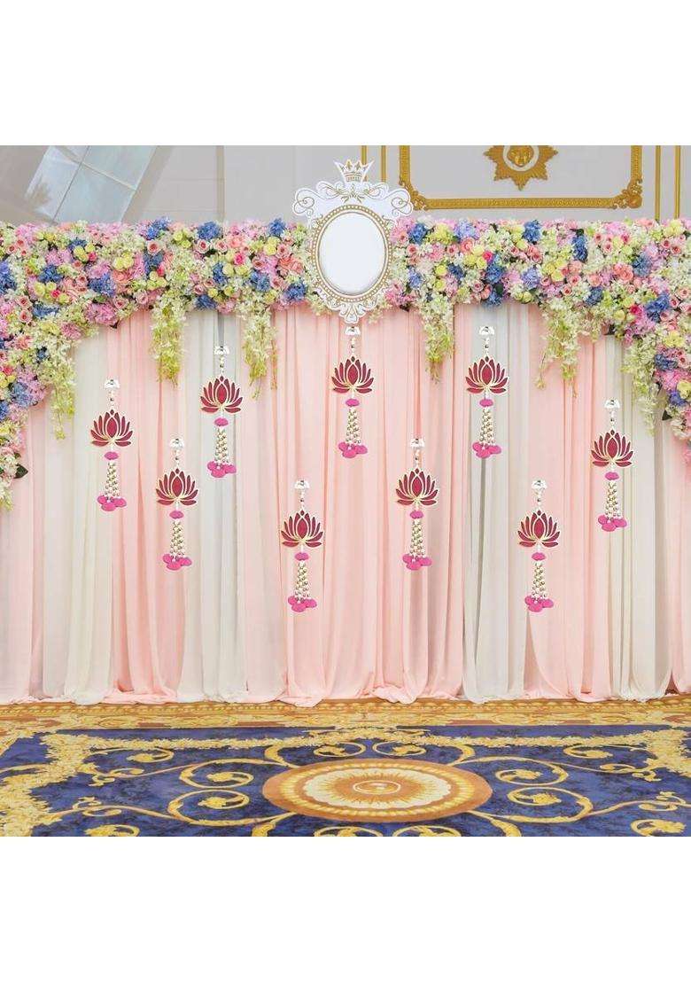 WAHHSON 8pc Lotus Wall Door Hanging Bandanwar Latkan for Home Pooja Room Decor Diwali Toran(Acrylic) - Indya