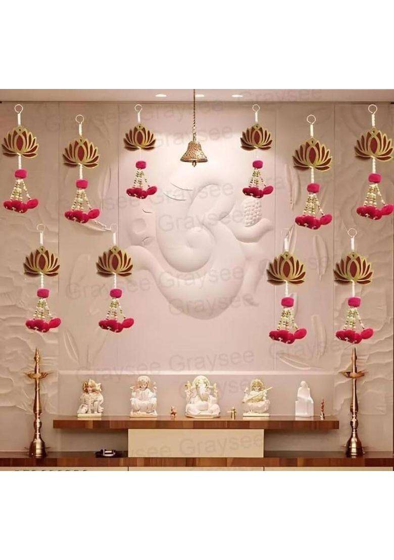 WAHHSON 8pc Lotus Wall Door Hanging Bandanwar Latkan for Home Pooja Room Decor Diwali Toran(Acrylic) - Indya