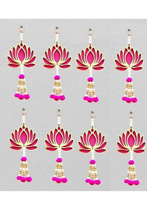 WAHHSON 8pc Lotus Wall Door Hanging Bandanwar Latkan for Home Pooja Room Decor Diwali Toran(Acrylic)