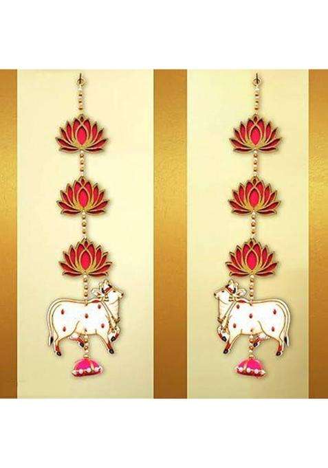 Jack Lawrence Lotus Wall Decor Hanging MDF for Home Temple All Festival Decoration (2 Pcs) Toran(MDF)