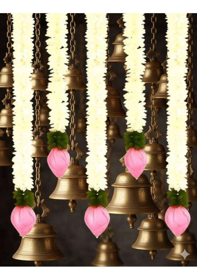 SujArta Lotus Hangings / Toran - Set of 5 Hangings (3 of 18 Inch & 2 of 12 Inch Each) Toran(Fabric) - Indya