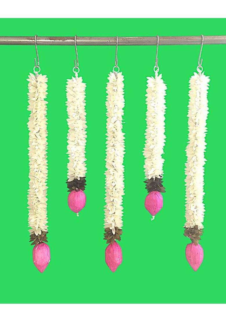 SujArta Lotus Hangings / Toran - Set of 5 Hangings (3 of 18 Inch & 2 of 12 Inch Each) Toran(Fabric) - Indya