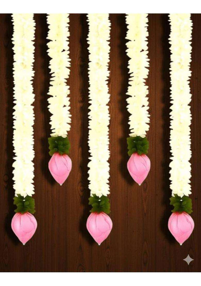 SujArta Lotus Hangings / Toran - Set of 5 Hangings (3 of 18 Inch & 2 of 12 Inch Each) Toran(Fabric) - Indya